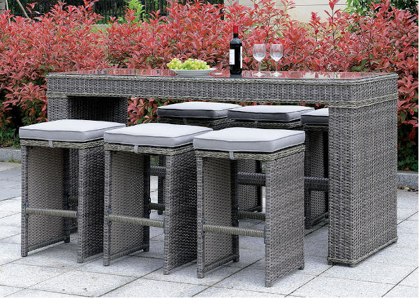 Grey Outdoor bar height table with bar stools wicker - Olympia Furniture West Valley